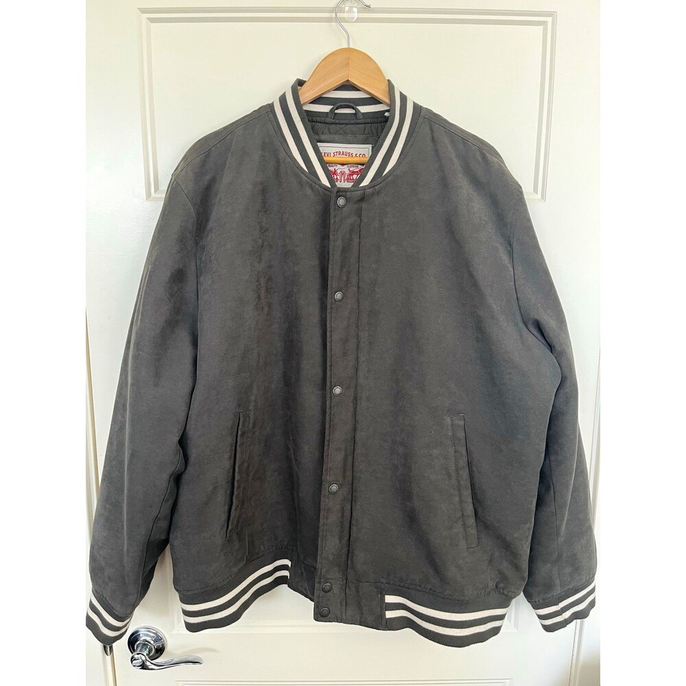 Levi's Faux Suede Varsity Jacket Charcoal Gray Snap Front Bomber Men's XXL